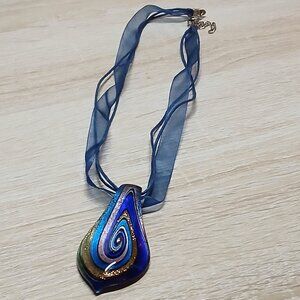 Fashion Vintage Blown Glass Blue Swirl Necklace Jewelry #82